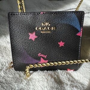 Coach Black Zip wallet with Disco Star Print NWOT